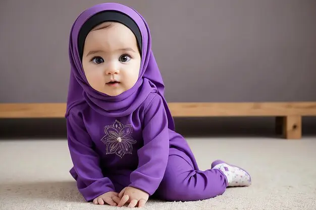 Bayi perempuan menggemaskan mengenakan hijab