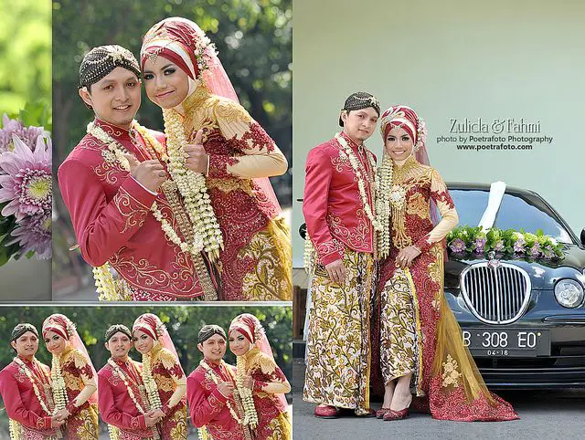 Pasangan prewed dengan busana adat Jawa dan hijab