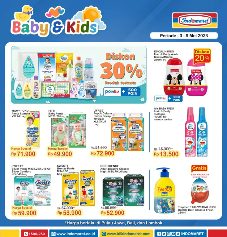 Interior toko Indomaret dengan produk bayi