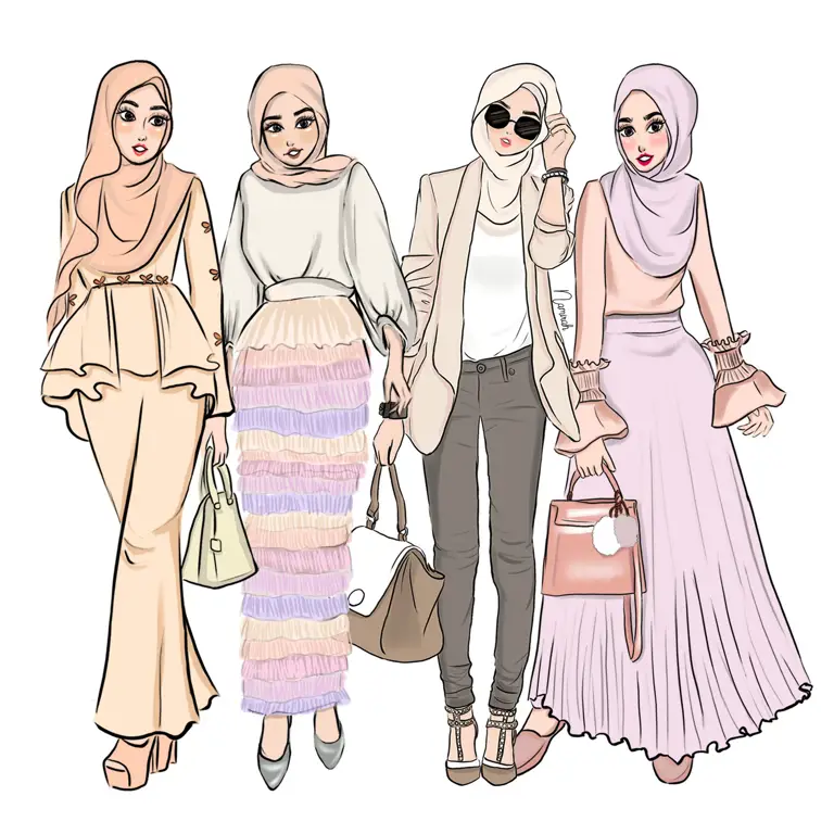 Ilustrasi sketsa fashion hijab yang modern dan elegan