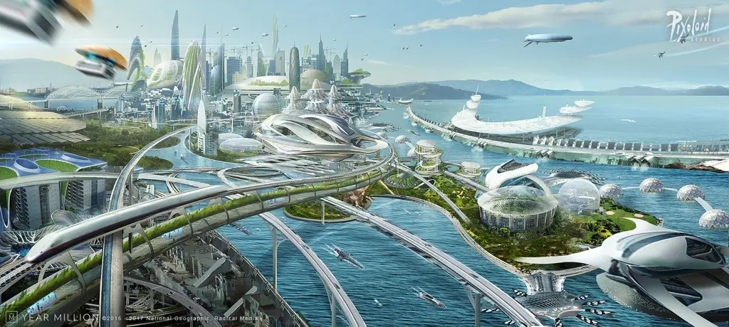 Pemandangan kota futuristik di tahun 2037