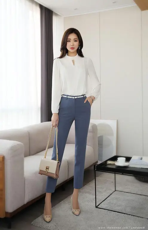 Outfit formal wanita Korea dengan dress dan blazer