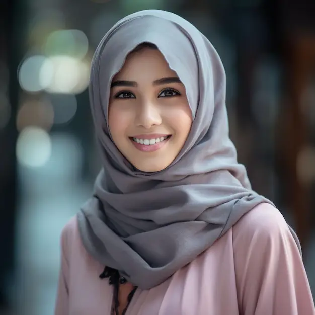 Wanita cantik mengenakan hijab gede dengan percaya diri