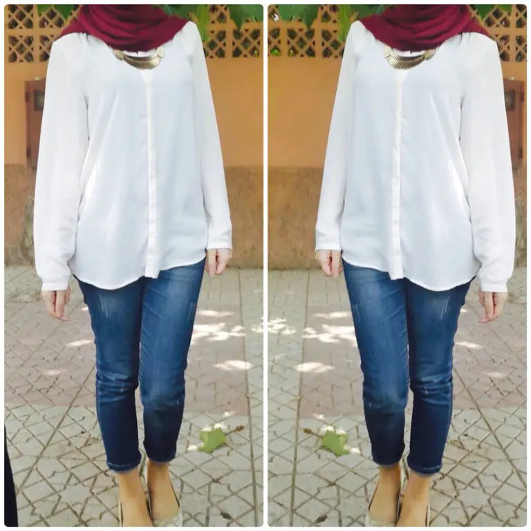 Hijab OOTD dengan Celana Putih