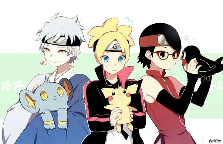 Gambar Mitsuki Kamiya bersama Boruto dan Sarada