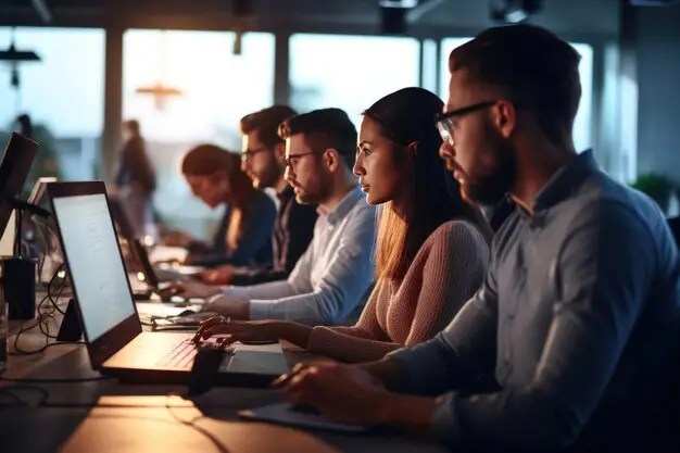 Sebuah tim pengembang Java sedang bekerja di kantor