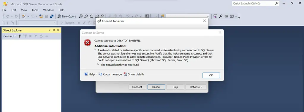 Gambar troubleshooting di SSMS