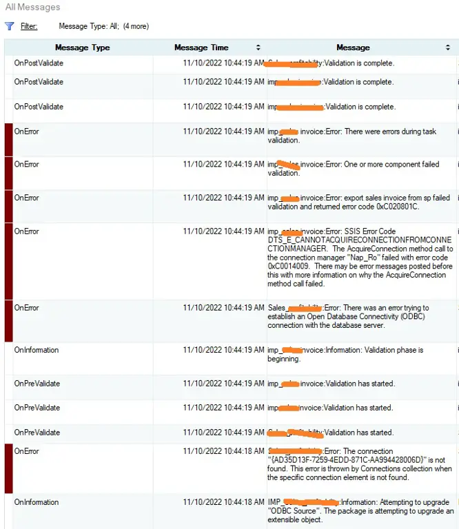 Gambar yang menunjukkan proses troubleshooting kesalahan SSIS