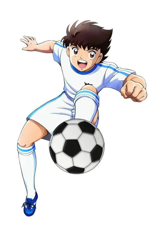 Gambar Tsubasa Ozora sedang bermain sepak bola