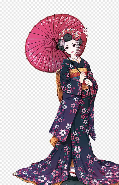 Ilustrasi wanita Jepang dalam kimono